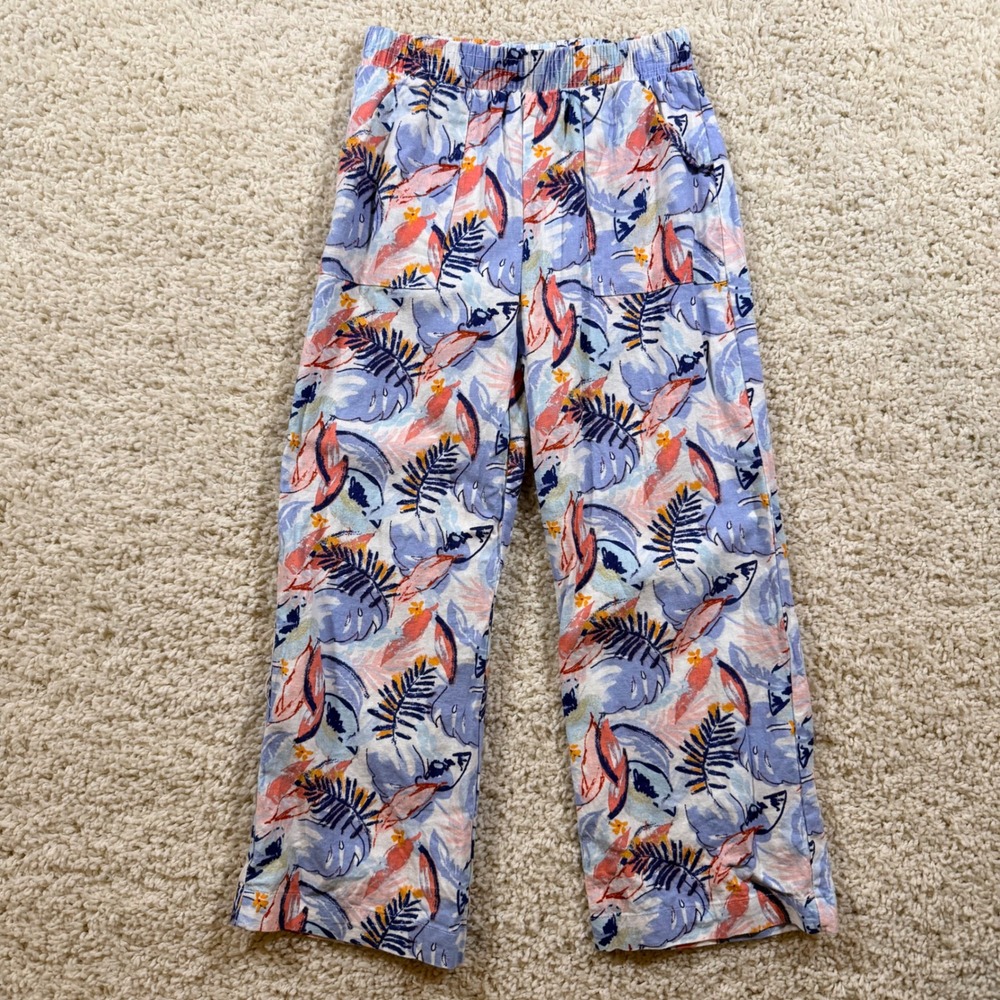 Vince Camuto Tropical Leaf Linen Blend Pull On Pants 10 Coastal Beach